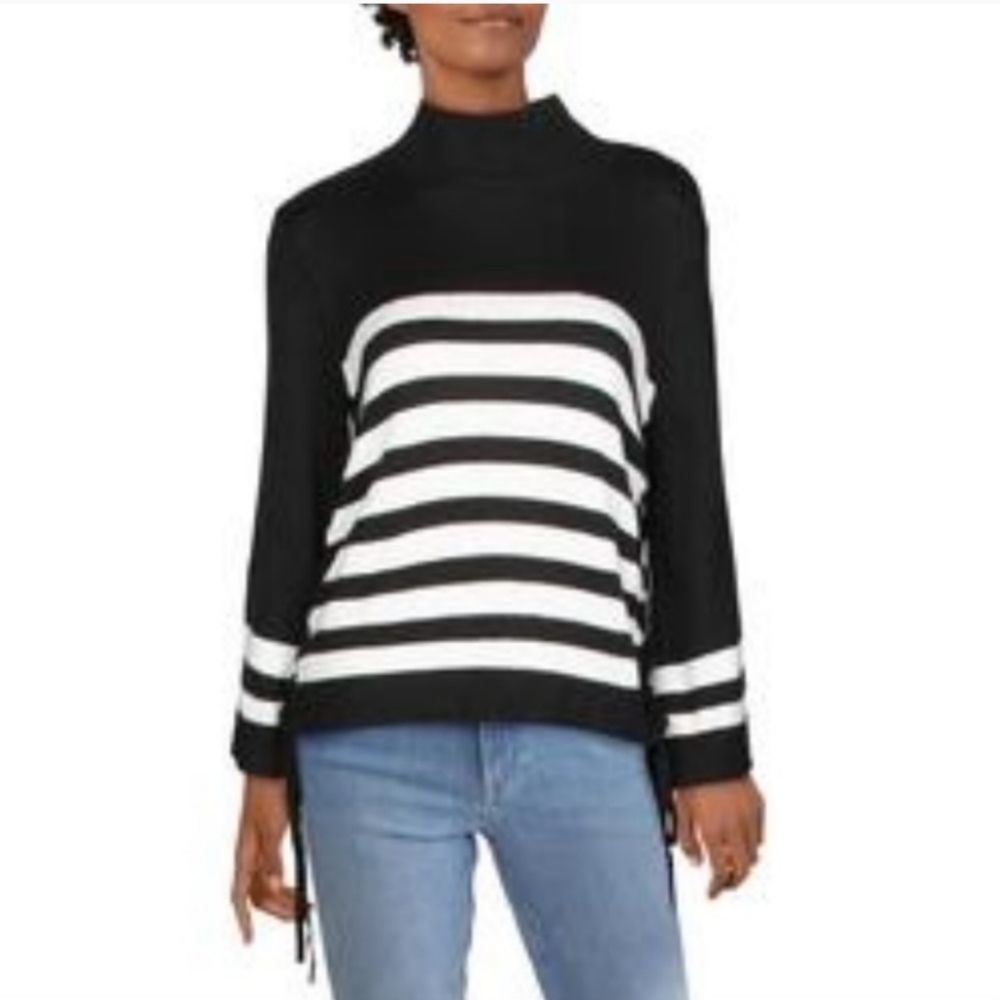 EUC Joie "Lantz" B&w Cashmere Blend, Side Tie Mock Collar Sz S Sweater fits larg